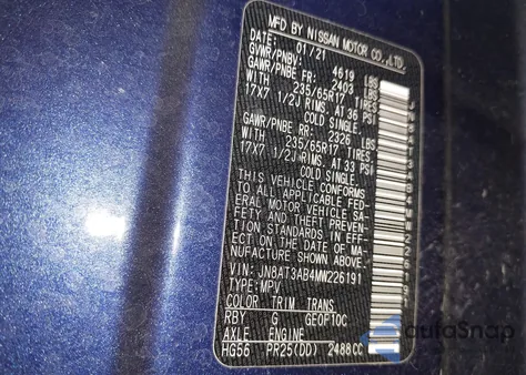 2021 Nissan Rogue S Intelligent Awd из США, поврежденный, VIN JN8AT3AB4MW226191